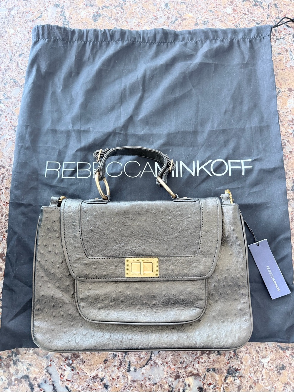Rebecca Minkoff Olive Green Textured Top-Handle Satchel